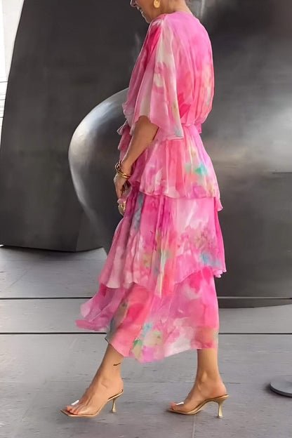 Dame Blomster Chiffon Lagdelt Kjole