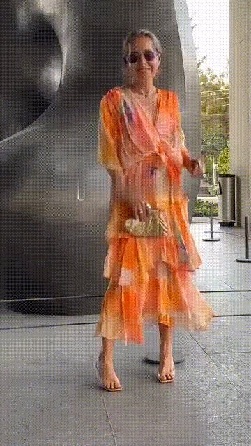 Dame Blomster Chiffon Lagdelt Kjole