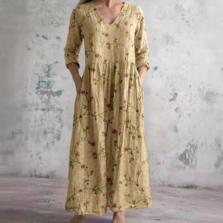 Dame Blomsterprint V-hals Maxi Sommerkjole - Geel