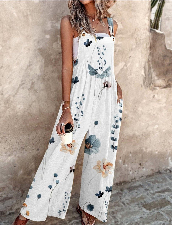 Dame Blomsterprint Wide-Leg Overalls Ærmeløs Jumpsuit