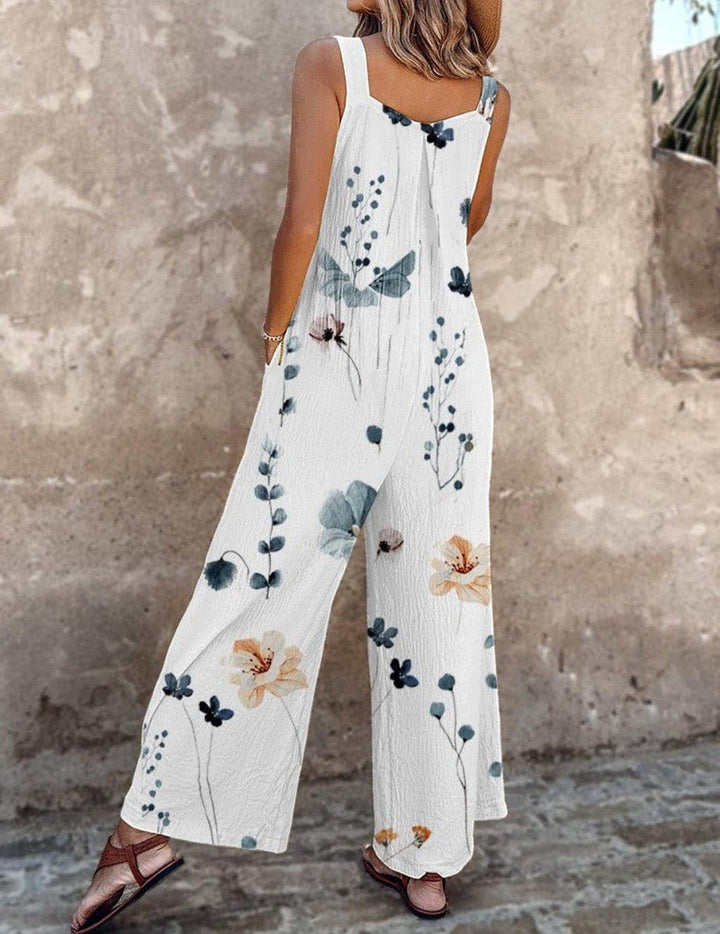 Dame Blomsterprint Wide-Leg Overalls Ærmeløs Jumpsuit