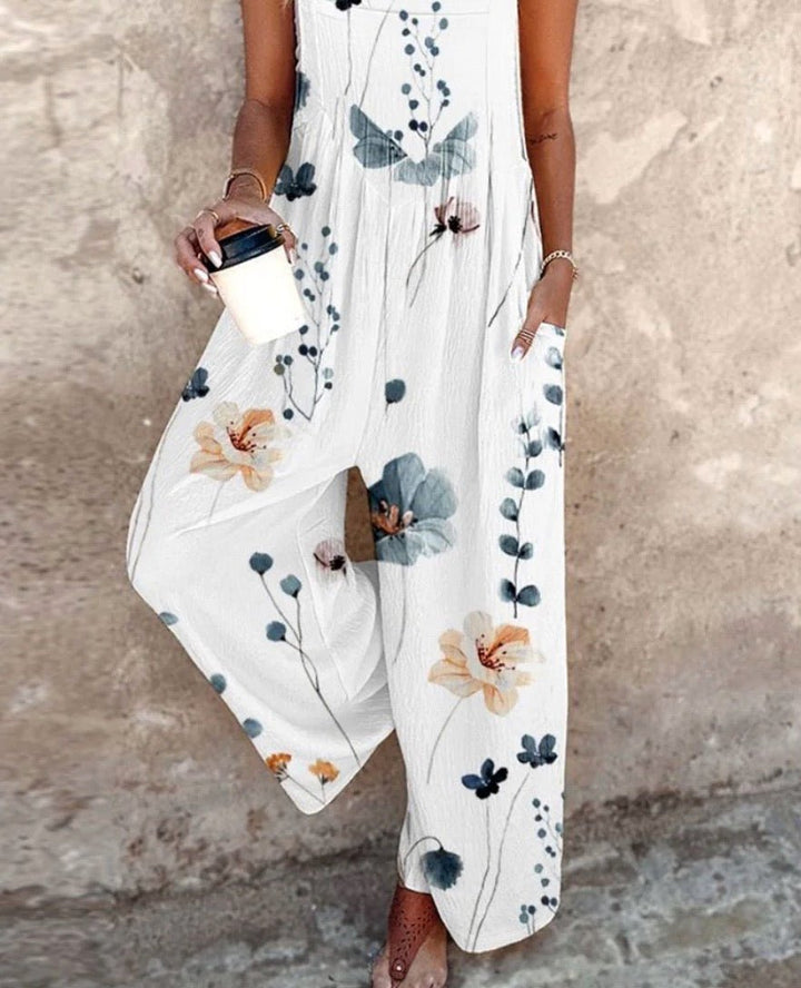 Dame Blomsterprint Wide-Leg Overalls Ærmeløs Jumpsuit