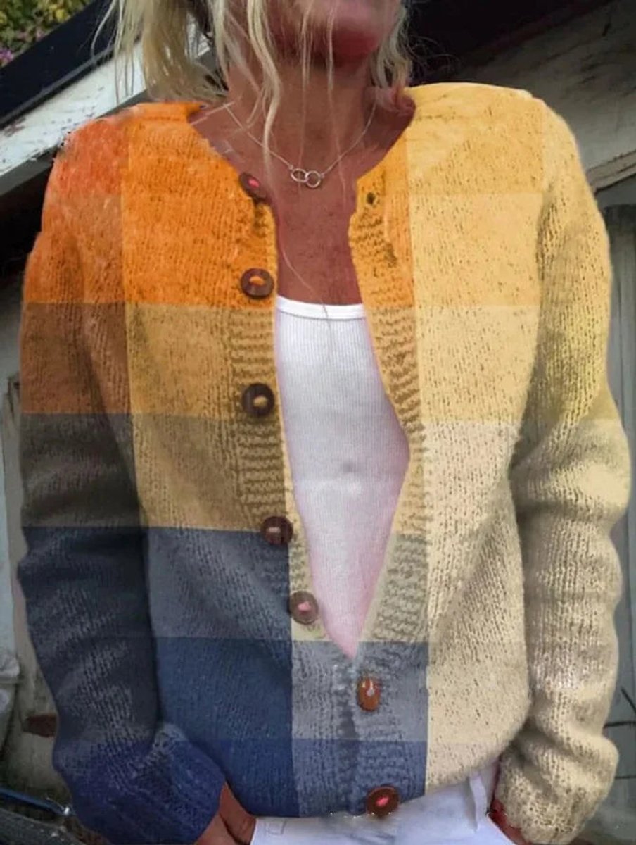 Dame Blomsterstrikket Cardigan Rundhalset Knapper - Stil 8