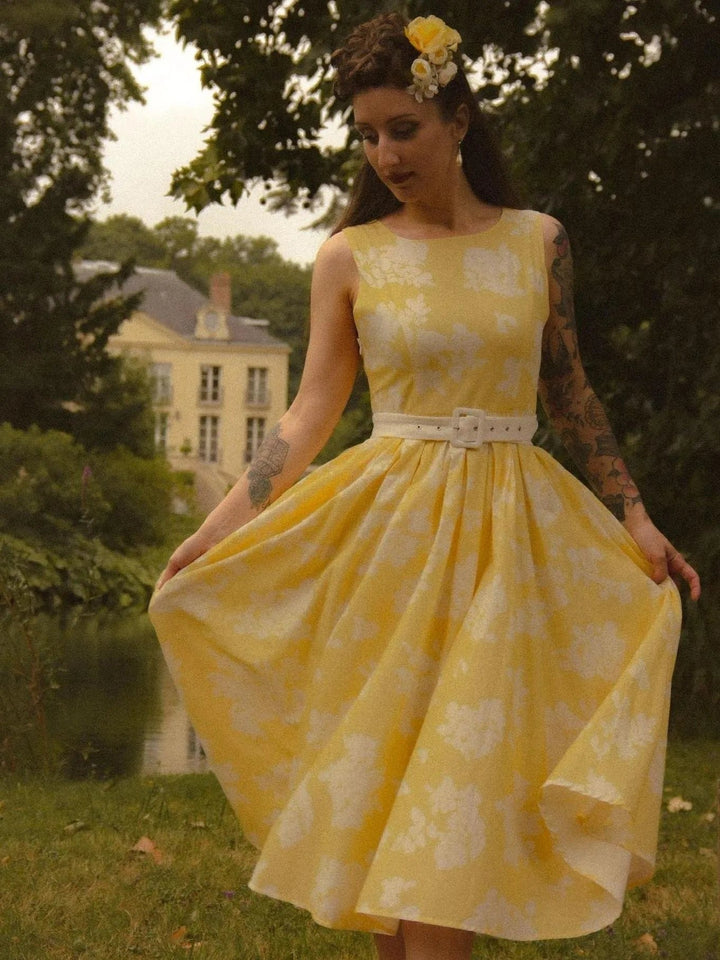 Dame Blomstret Linen Midi Kjole Ærmeløs