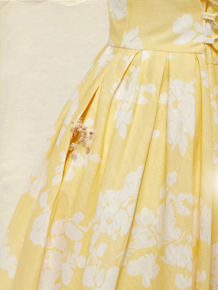 Dame Blomstret Linen Midi Kjole Ærmeløs