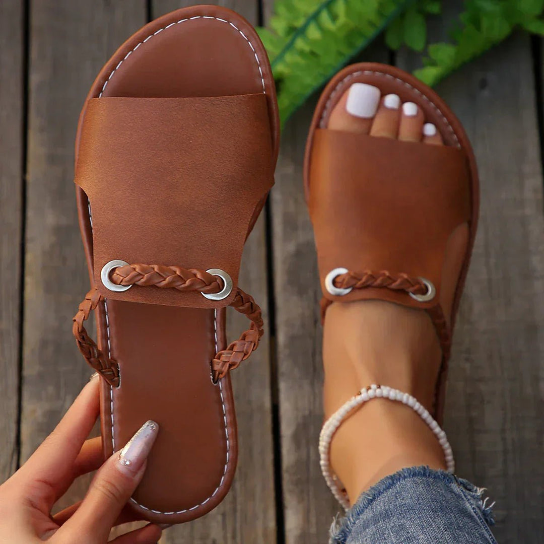Dame Boho Flettet Læder Sandaler - Chocolate