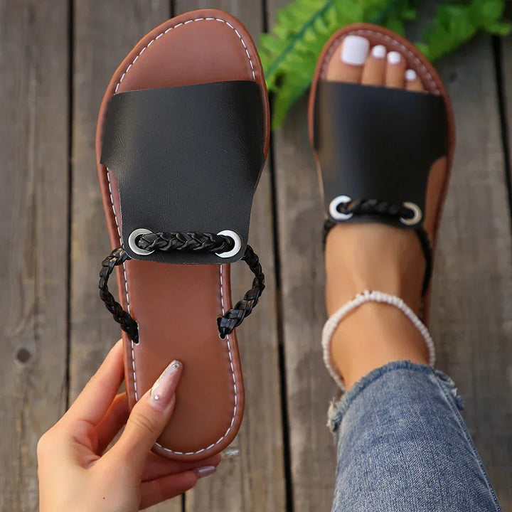 Dame Boho Flettet Læder Sandaler - Onyx Shade