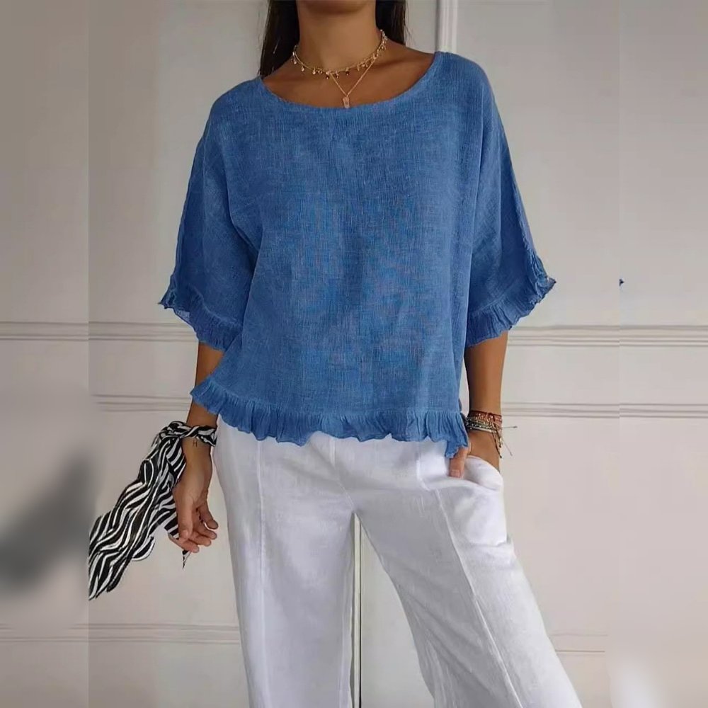 Dame Casual Elegant Bluse med Flæse Detaljer