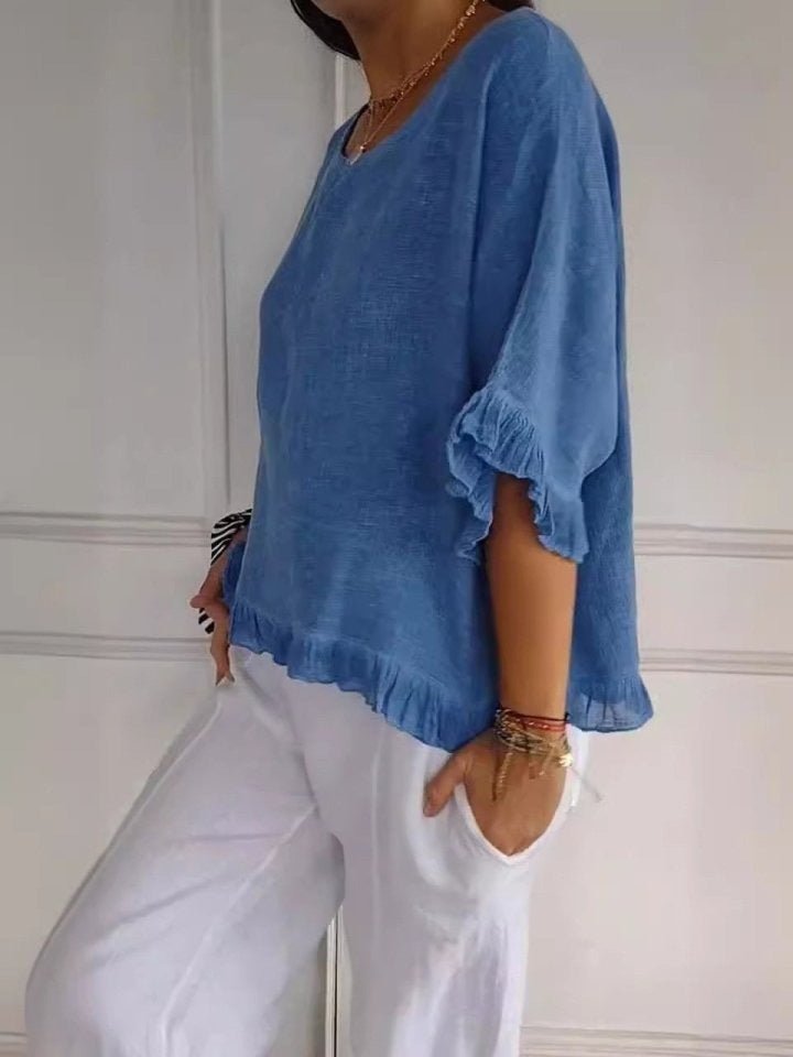 Dame Casual Elegant Bluse med Flæse Detaljer
