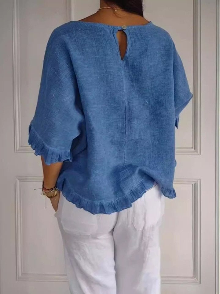 Dame Casual Elegant Bluse med Flæse Detaljer