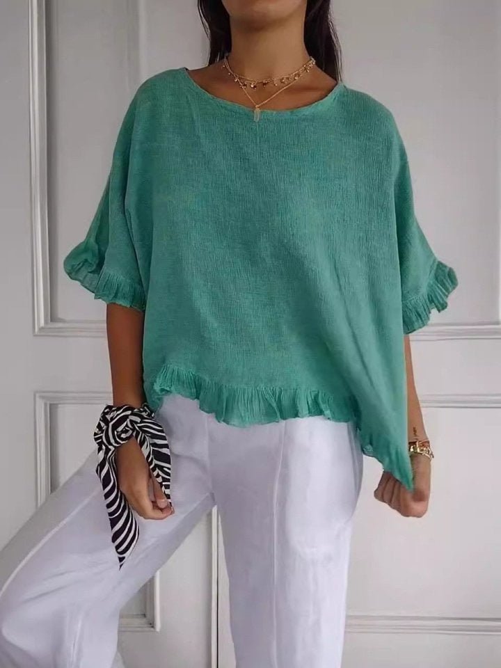 Dame Casual Elegant Bluse med Flæse Detaljer - Green (Almost sold out)