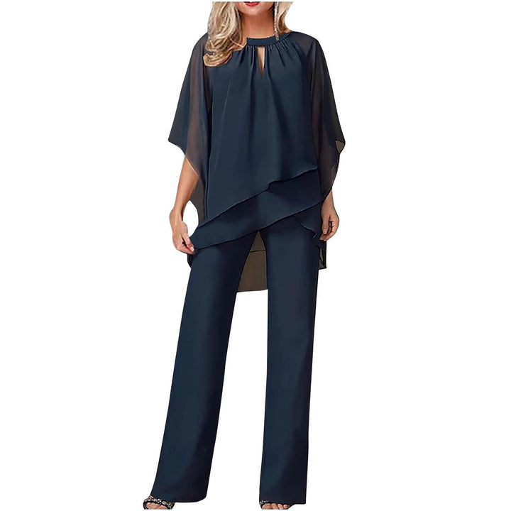 Dame Chiffon Festdragtsæt Flagermusærmer Asymmetrisk - Marineblau