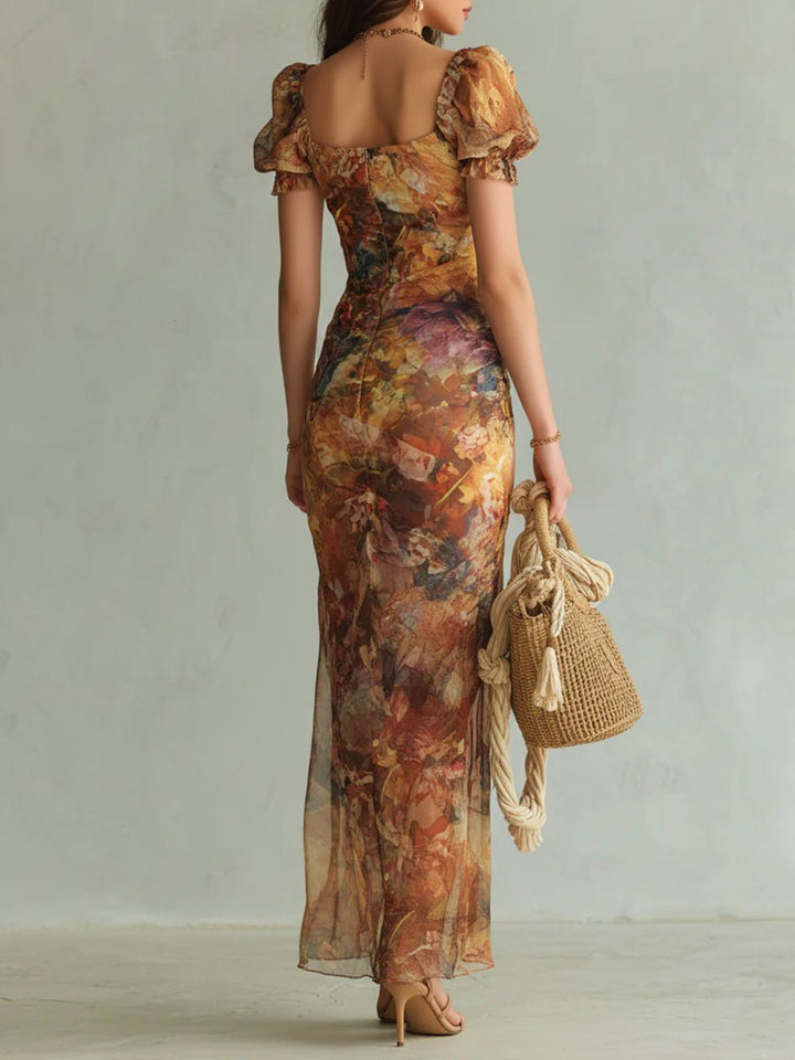 Dame Chiffon Maxi Kjole Blomsterprint Sweetheart Hals