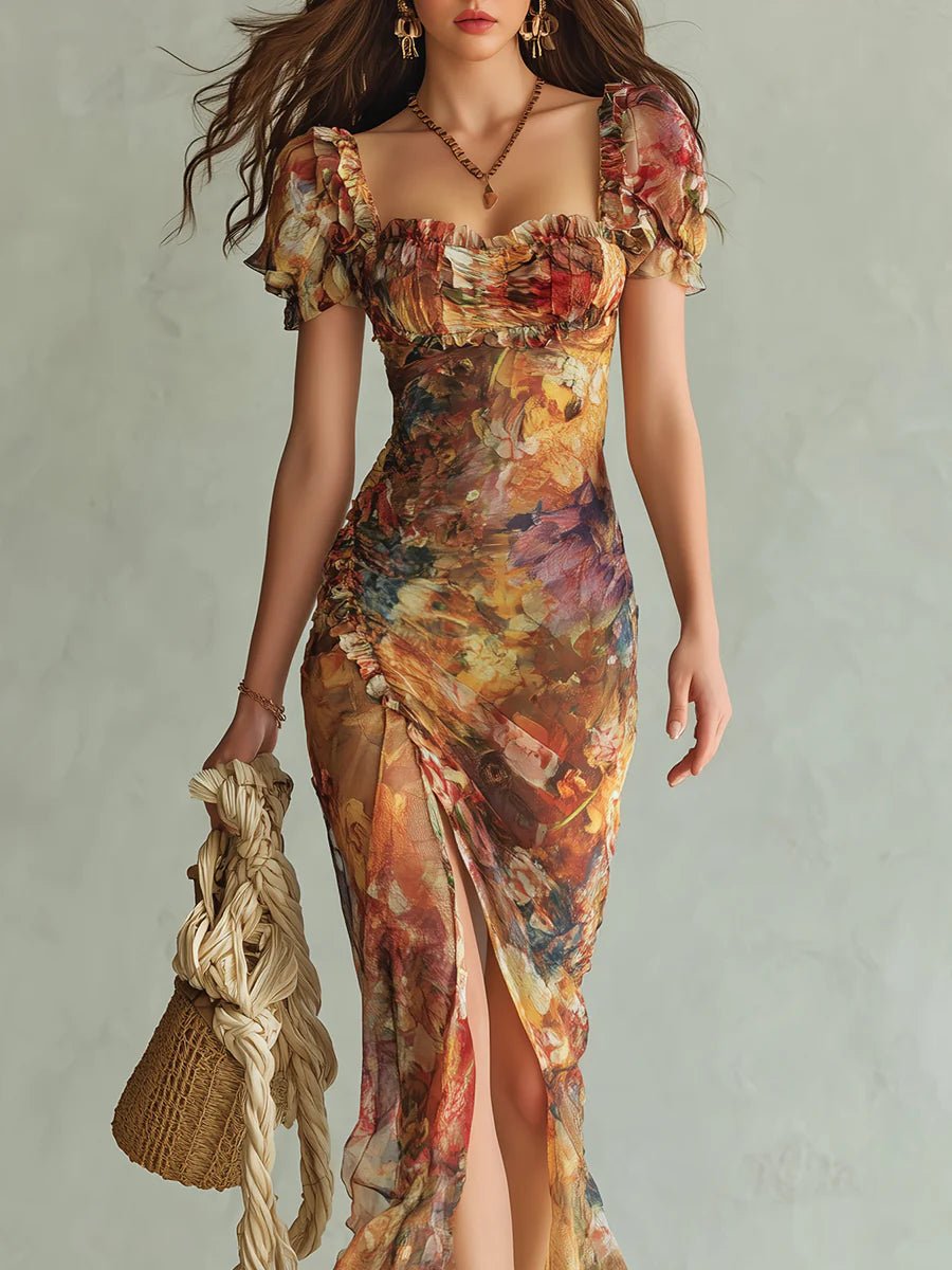 Dame Chiffon Maxi Kjole Blomsterprint Sweetheart Hals