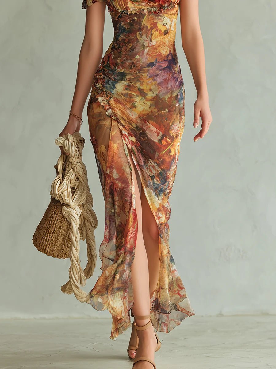 Dame Chiffon Maxi Kjole Blomsterprint Sweetheart Hals