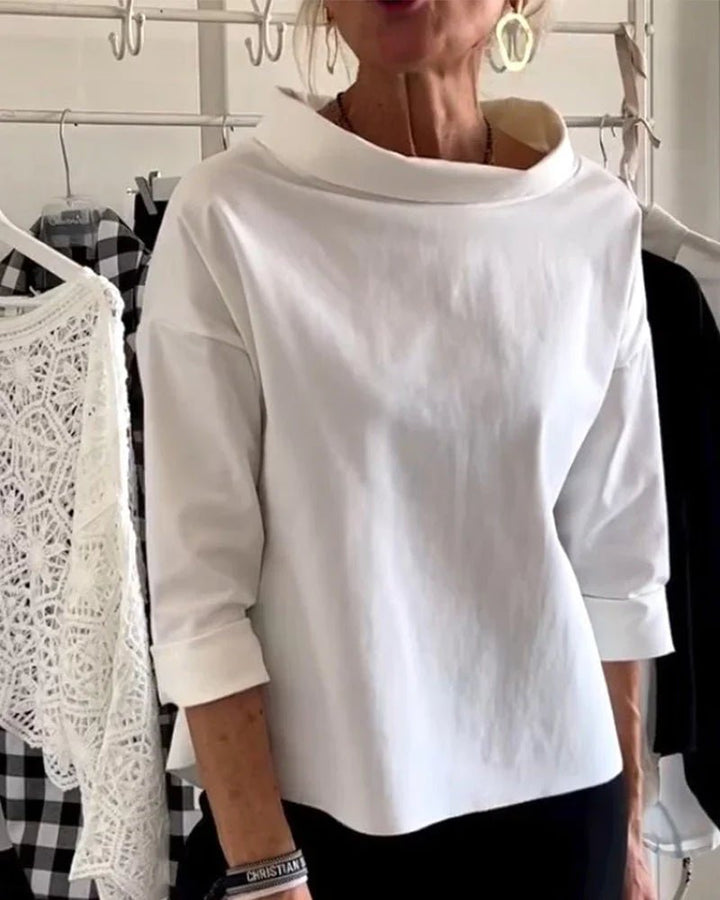 Dame Cowl Neck 3/4 Ærme Casual Bluse - White