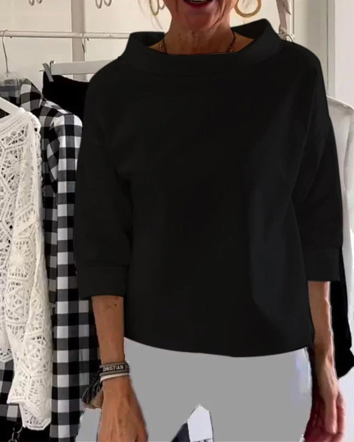 Dame Cowl Neck 3/4 Ærme Casual Bluse - Black