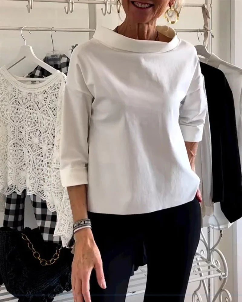 Dame Cowl Neck 3/4 Ærme Casual Bluse