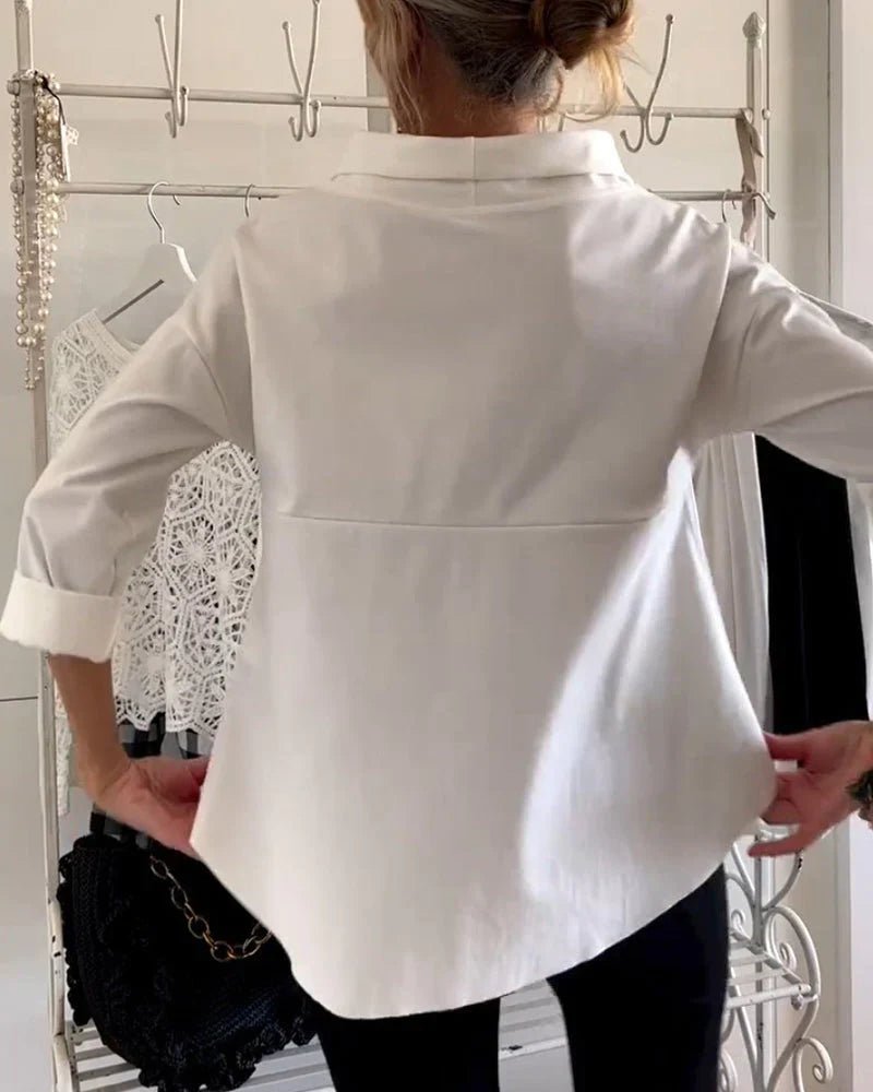 Dame Cowl Neck 3/4 Ærme Casual Bluse