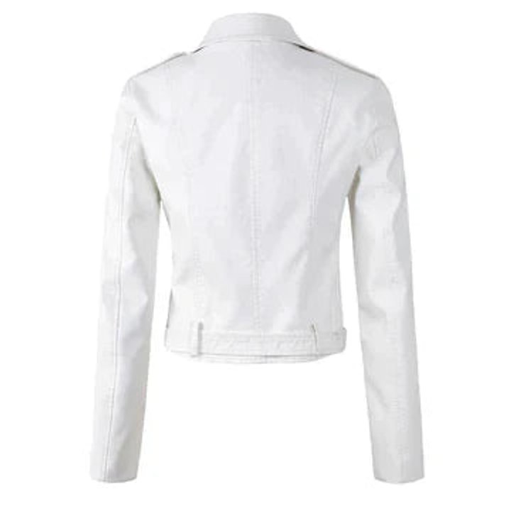 Dame Cropped Biker Leather Jacket Lynlås Bælte
