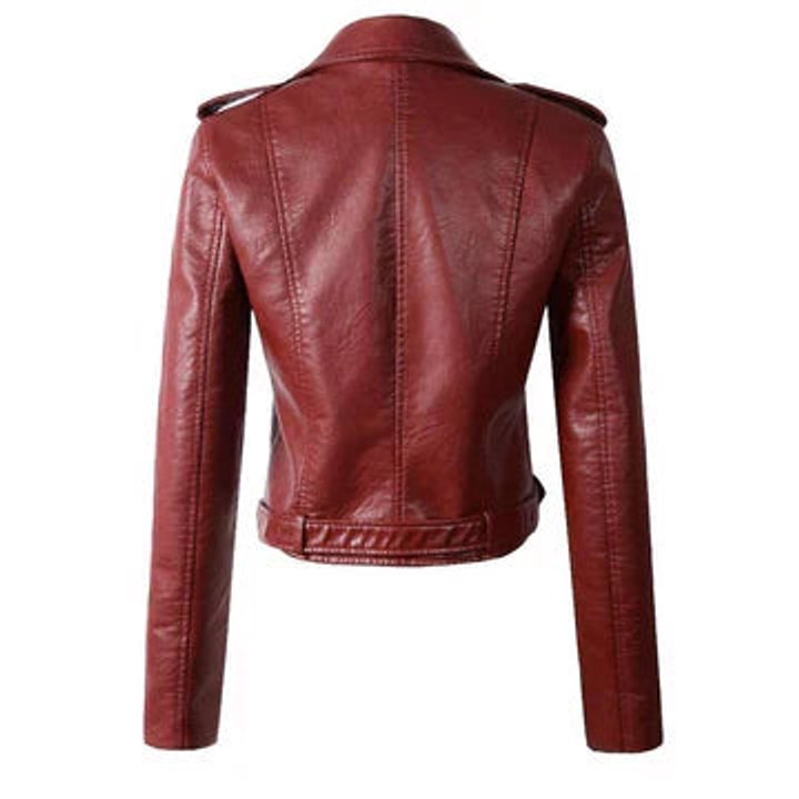 Dame Cropped Biker Leather Jacket Lynlås Bælte