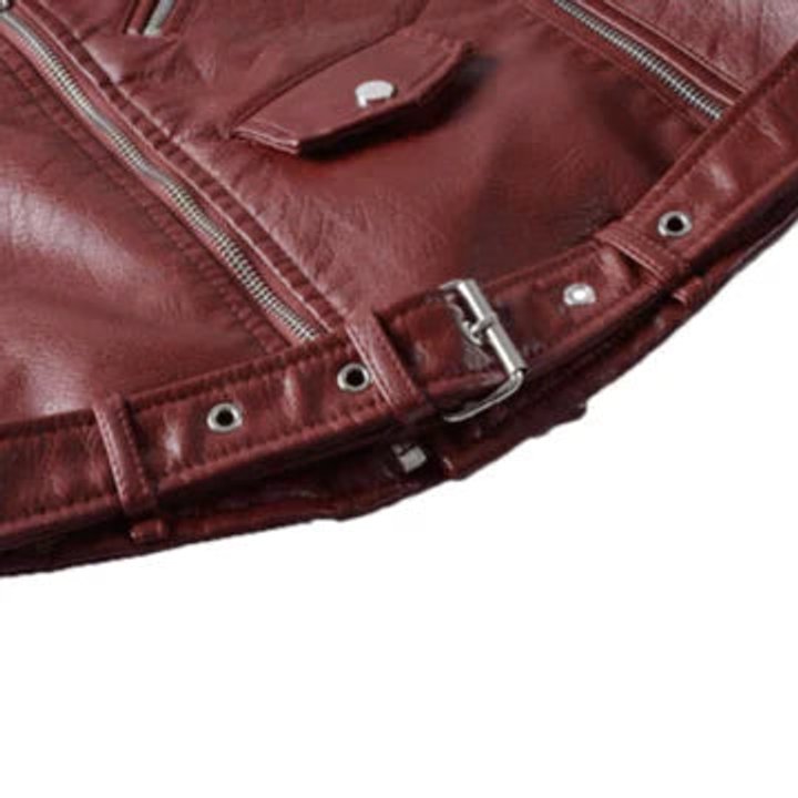 Dame Cropped Biker Leather Jacket Lynlås Bælte