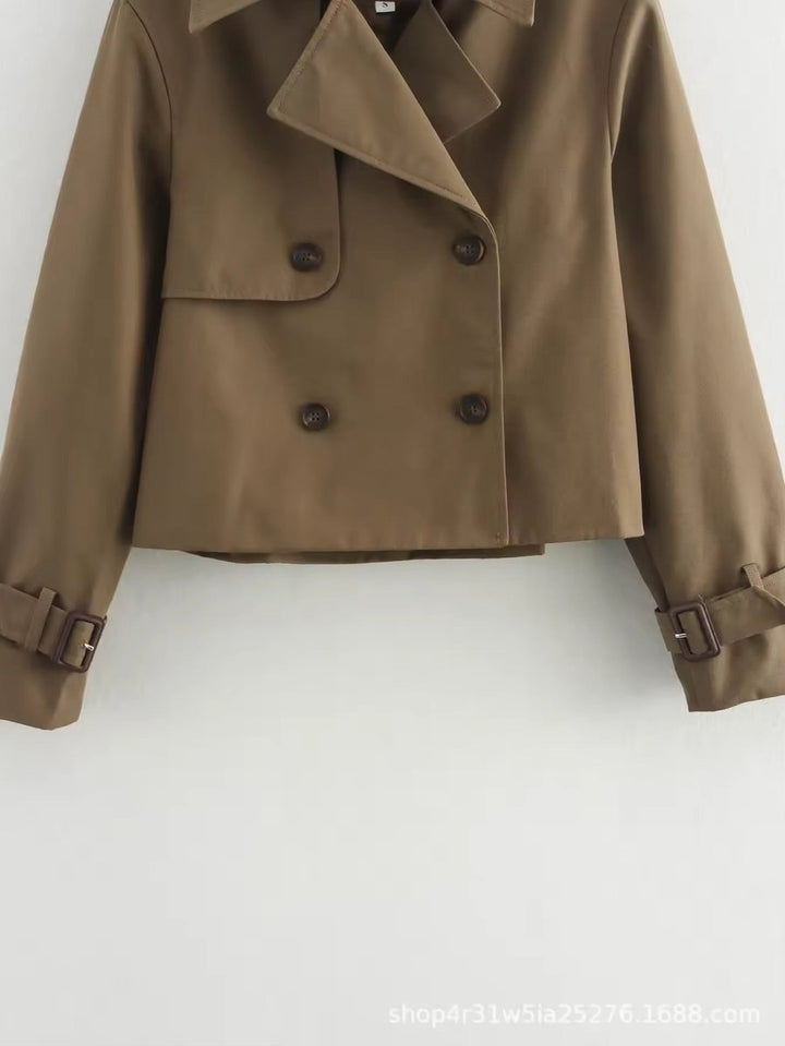 Dame Cropped Dobbeltknappet Trench Coat Bæltedetalje