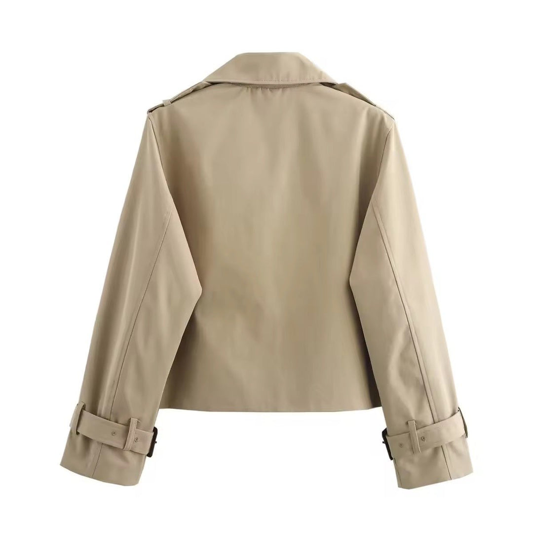 Dame Cropped Dobbeltknappet Trench Coat Bæltedetalje
