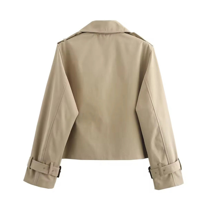 Dame Cropped Dobbeltknappet Trench Coat Bæltedetalje