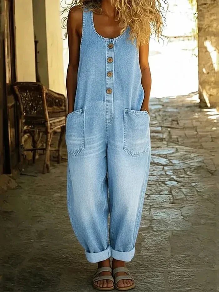 Dame Denim Overall Ærmeløs Loose Fit - Light Blue