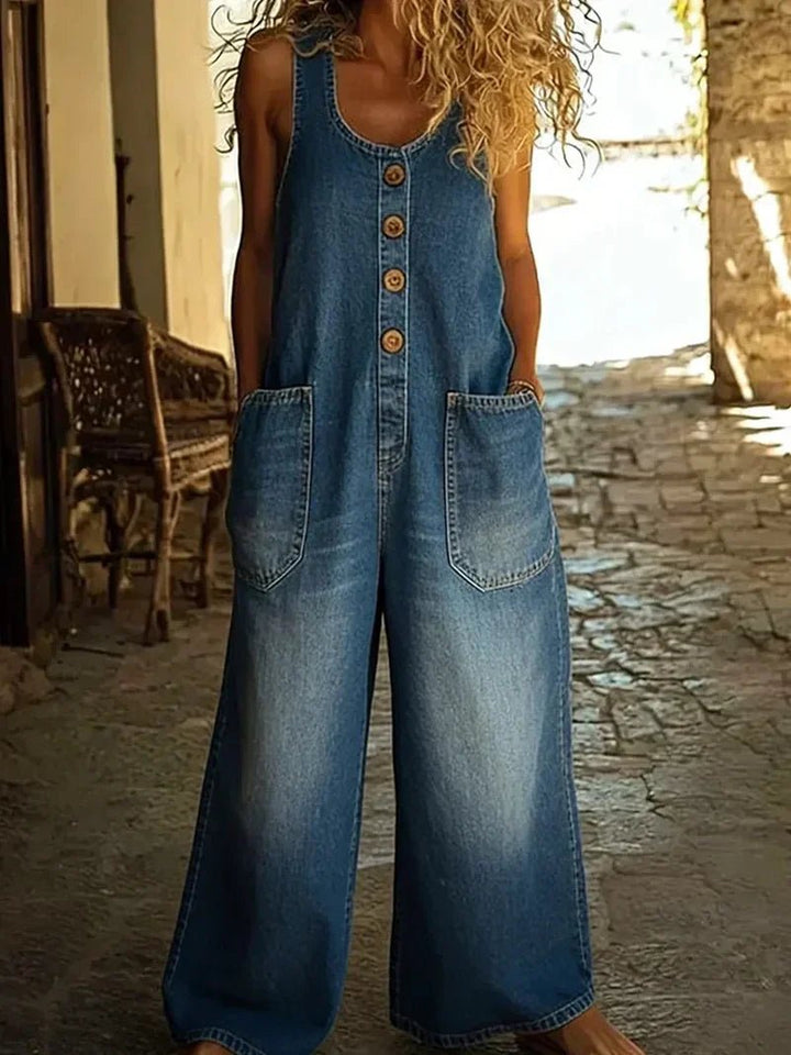 Dame Denim Overall Ærmeløs Loose Fit - Blue