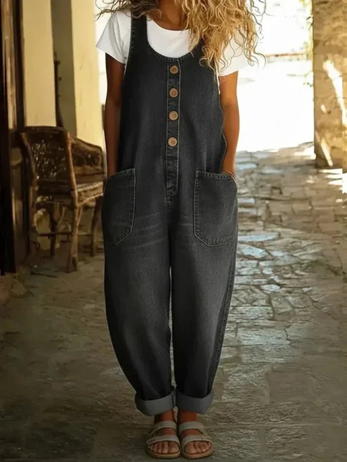 Dame Denim Overall Ærmeløs Loose Fit - Black