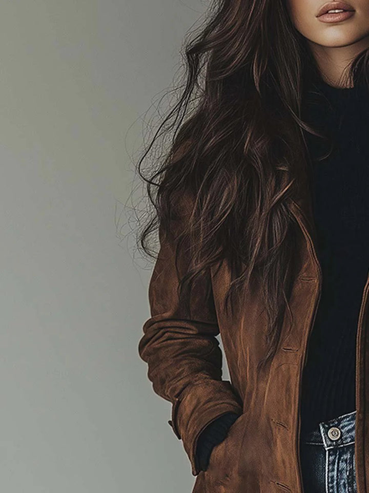 Dame Dobbeltknappet Longline Trench Coat Klassisk Skræddersyet Frakke