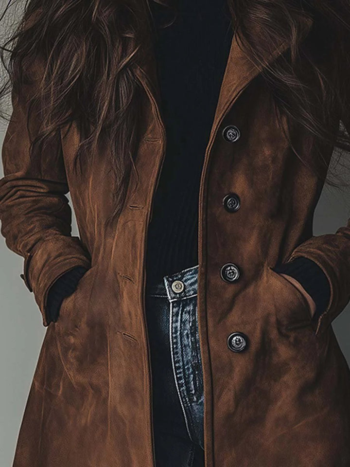 Dame Dobbeltknappet Longline Trench Coat Klassisk Skræddersyet Frakke
