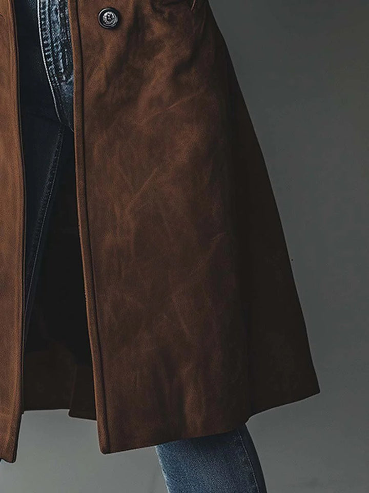 Dame Dobbeltknappet Longline Trench Coat Klassisk Skræddersyet Frakke