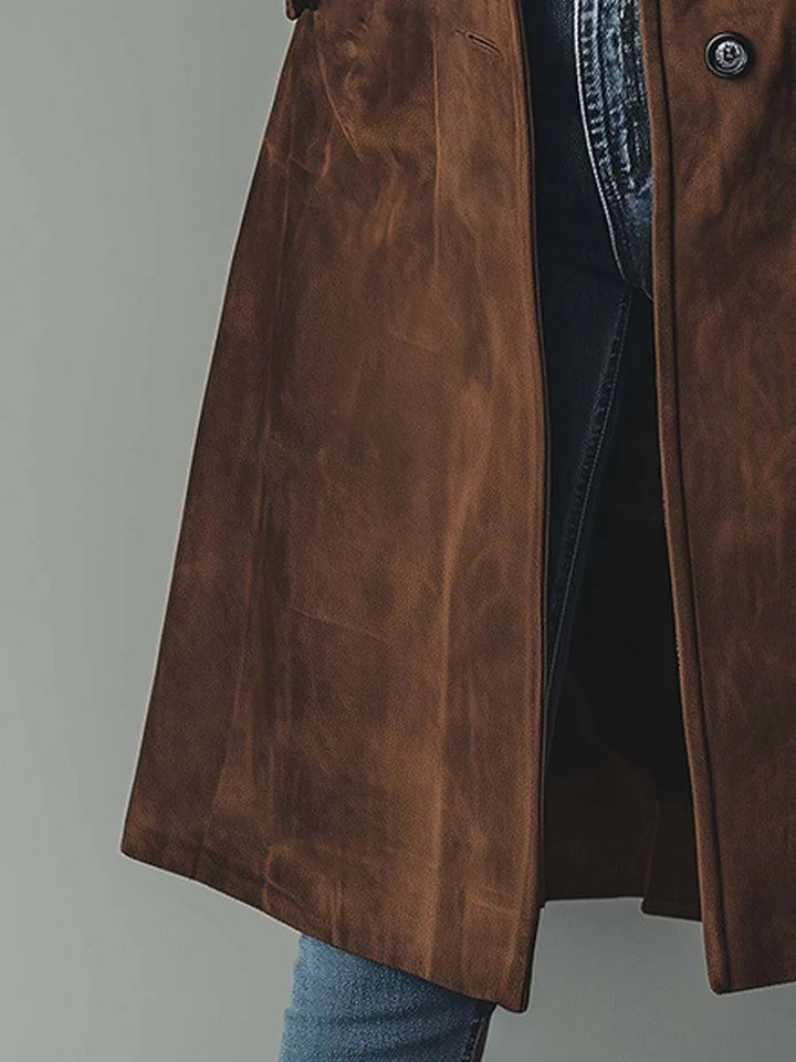 Dame Dobbeltknappet Longline Trench Coat Klassisk Skræddersyet Frakke