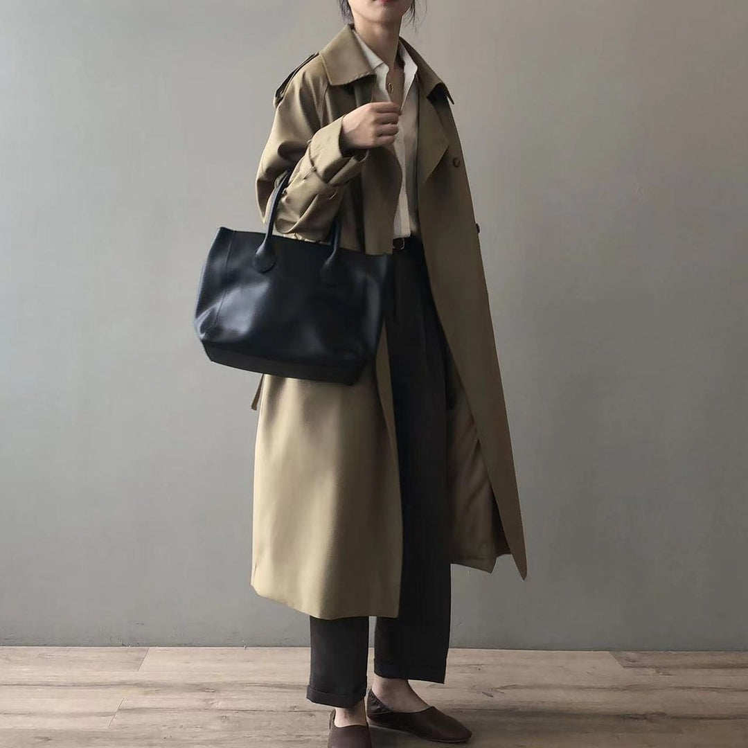 Dame Dobbeltknappet Vandafvisende Longline Trench Coat