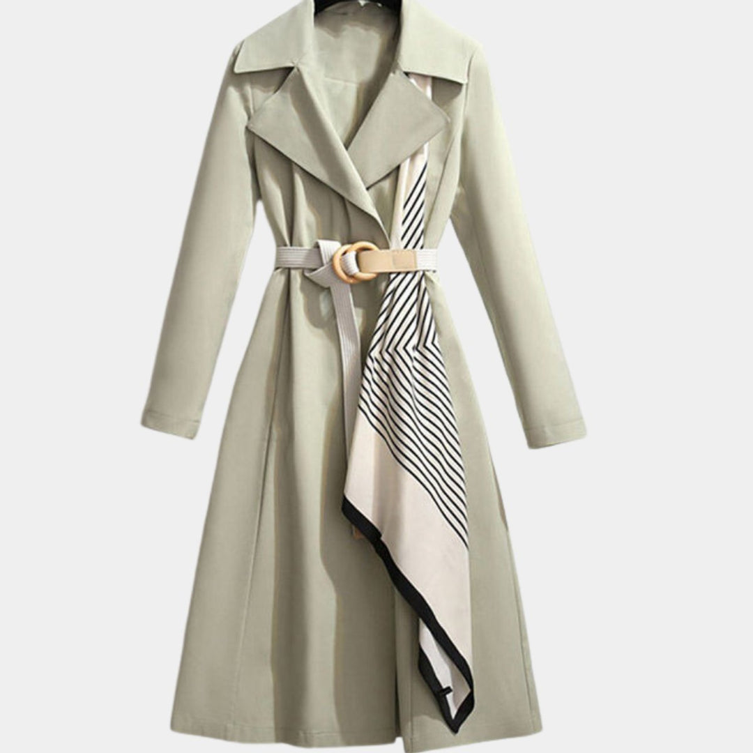 Dame Elegant Bæltet Trench Coat Klassisk Snit Hverdagsfrakke - Grøn