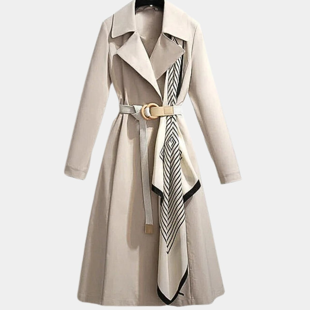 Dame Elegant Bæltet Trench Coat Klassisk Snit Hverdagsfrakke - Beige