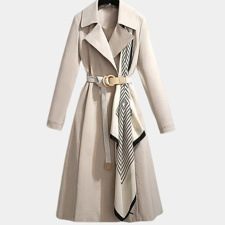 Dame Elegant Bæltet Trench Coat Klassisk Snit Hverdagsfrakke - Beige
