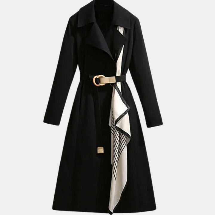 Dame Elegant Bæltet Trench Coat Klassisk Snit Hverdagsfrakke - Sort