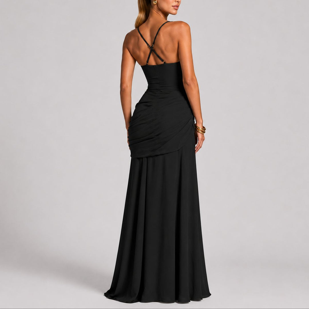 Dame Elegant Maxi Gallakjole Ruched Firkantet Halsudskæring Bryllupsgæst
