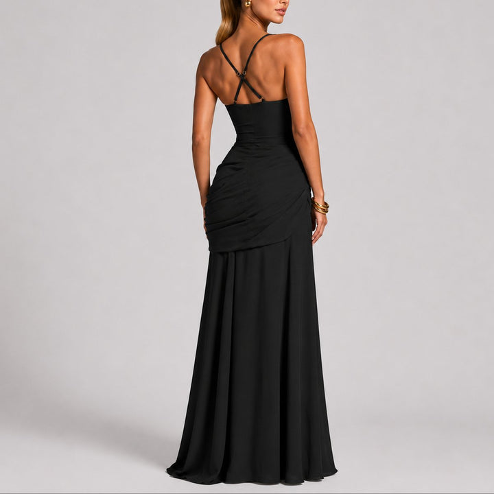 Dame Elegant Maxi Gallakjole Ruched Firkantet Halsudskæring Bryllupsgæst