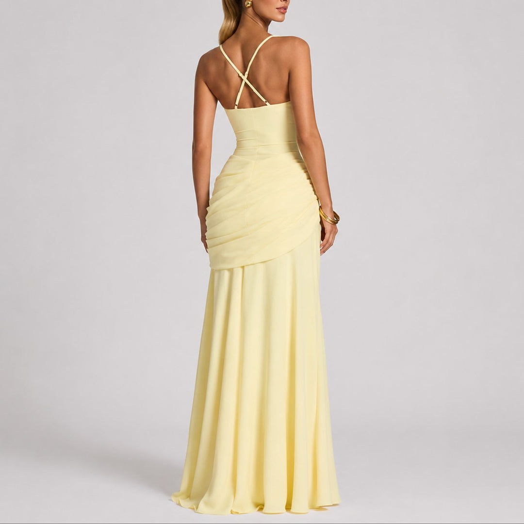 Dame Elegant Maxi Gallakjole Ruched Firkantet Halsudskæring Bryllupsgæst