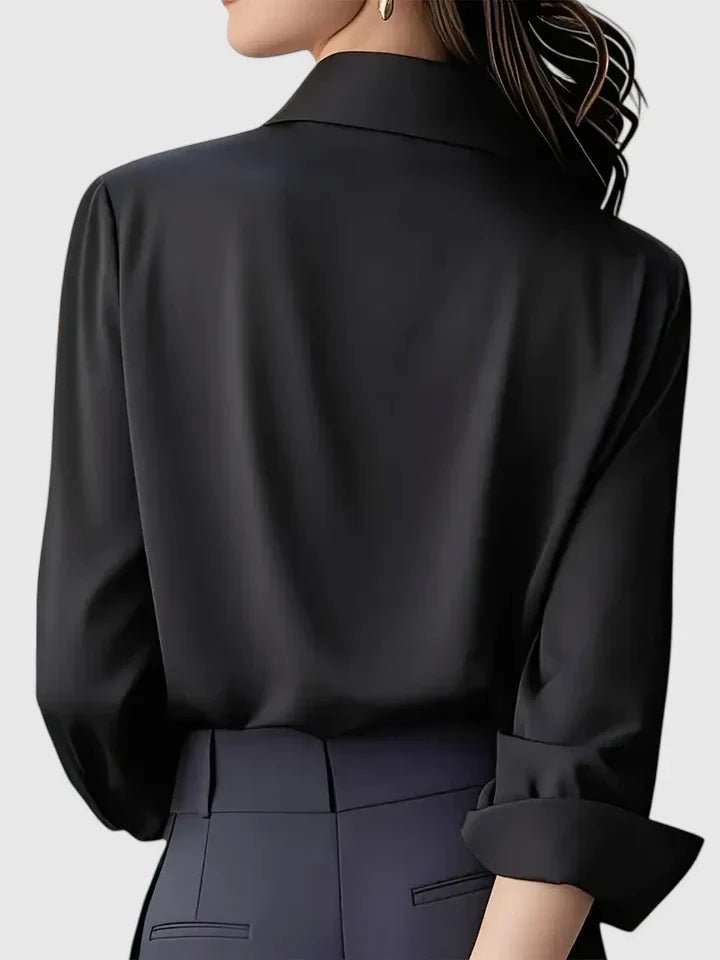 Dame Elegant Satinbluse Skjult Knappelukning Langeærmet