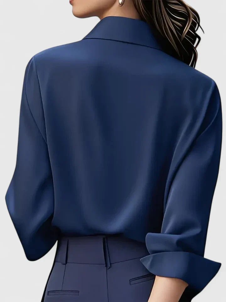 Dame Elegant Satinbluse Skjult Knappelukning Langeærmet