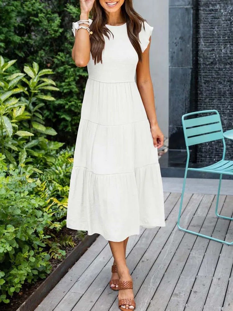 Dame Elegant Terrakotta Midi Kjole med Flæse Ærmer