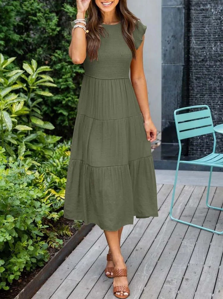 Dame Elegant Terrakotta Midi Kjole med Flæse Ærmer