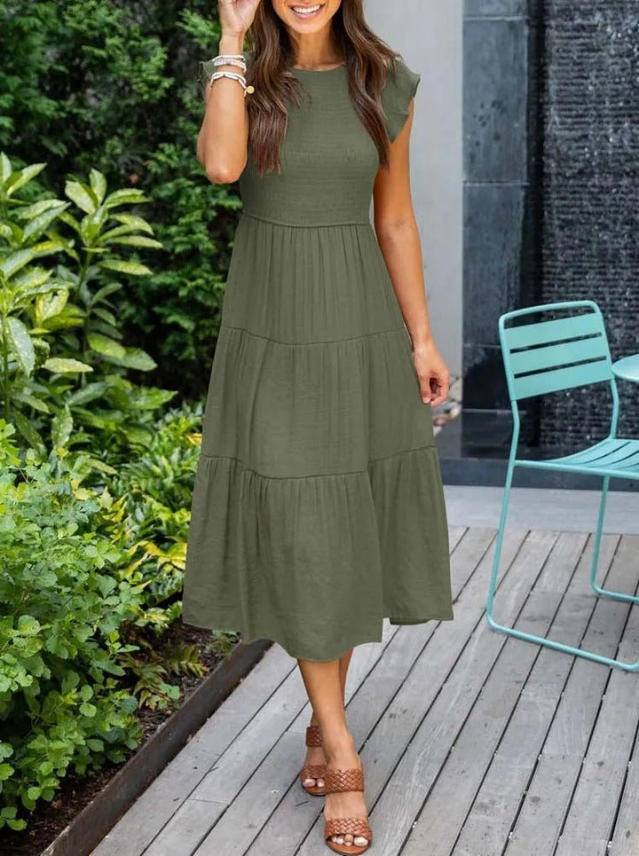 Dame Elegant Terrakotta Midi Kjole med Flæse Ærmer