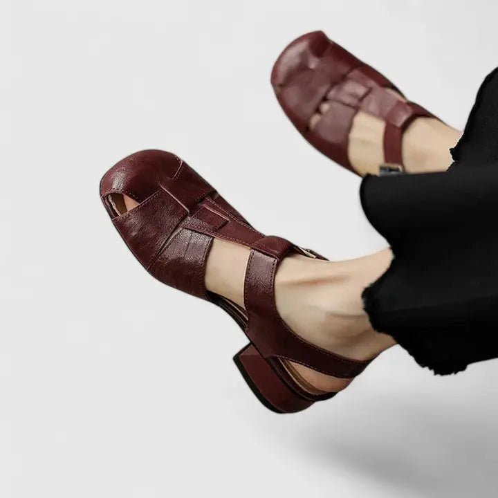 Dame Elegante Læder Blok-Hæl Sandaler